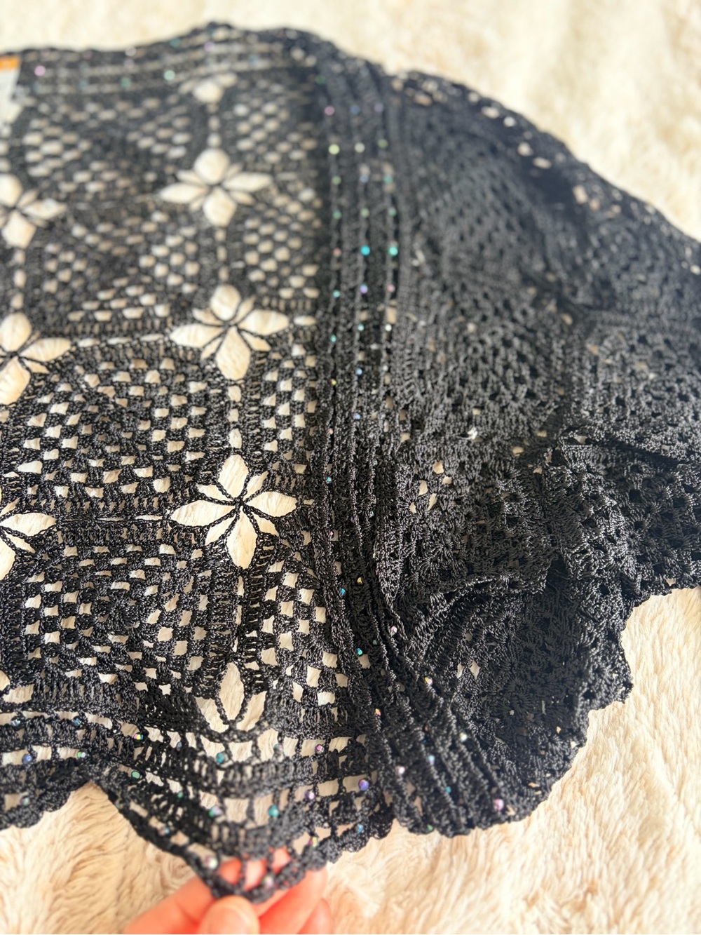 🖤 Vintage Y2K Black Beaded Crochet Bolero Shrug Fairycore Whimsy Goth Witchy